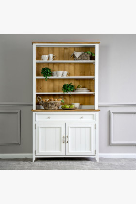 Fa provence tálalószekrény fenyőből, fehér-barna színű, Lille típus